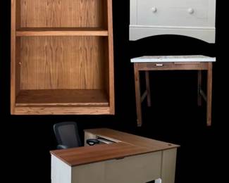 Complete Office Suite LShaped Desk, Oak Bookshelf More
