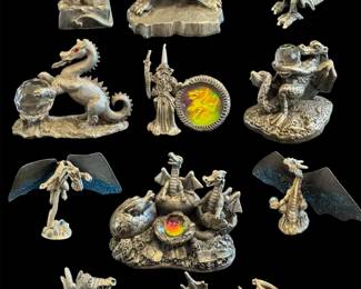 Vintage Fine Pewter Dragon Wizard Figurines Spoontiques, Gallo More