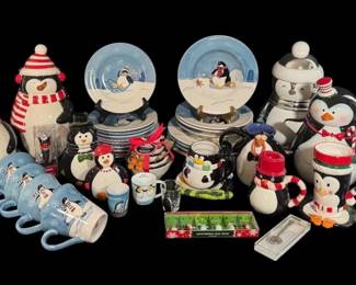 Charming Penguin Kitchenware Cookie Jars, Dinnerware Set, Mugs Accents