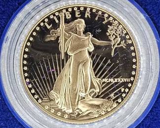  01 1987W  1987P Proof Gold American Eagle 2Coin Set 1 oz  12 oz with Original Box  COA