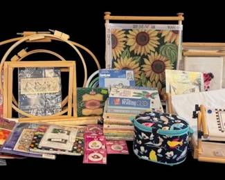 Massive Crafters Lot Embroidery, CrossStitch, Needlepoint, Hoops, Stands Sealed Kits