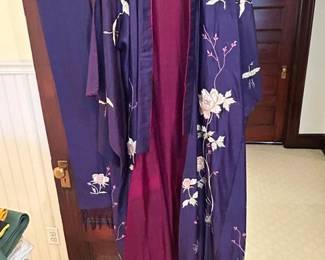 Antique Japanese Silk ands embroidered Kimono with sash 