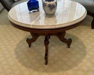 Victorian marble top walnut table - 