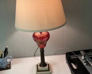Ruby Glass Whale Oil Converted Lamps - a pair available.