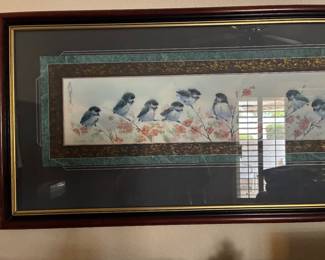   Vintage Asian framed signed art—birds