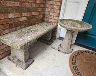 Garden Bench & Bird Bath