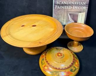 Scandinavian folk art lidded wooden bowl other carved wood pieces