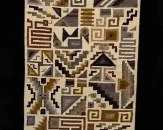 Narrow Geometric Wool Wall Hanging Signed P.E.