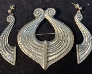 Norwegian Pewter Brooch Earring Set