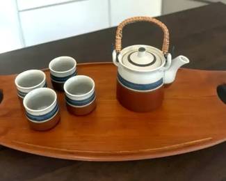 Stoneware Tea Set Dansk Teak Footed Tray