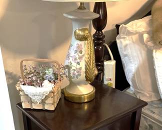 Mahogany night stand and porcelain table lamp