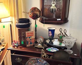 Howard Miller Wall Clock, multi drawer reproduction chest, Asian style porcelain