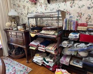 Queen Anne style side table and Kitchen Linens