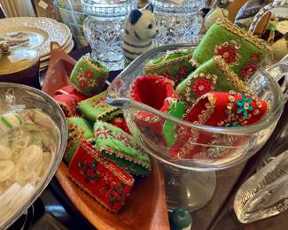 Vintage handmade beaded Christmas napkin rings