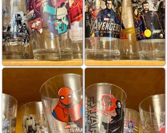 Collector series of Tumblers, characters from Spiderman, Star Wars, Marvel, etc