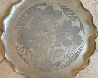 Floral Etched Aluminum Serving Tray
