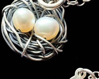 Bird's Nest Pearl Pendant Necklace