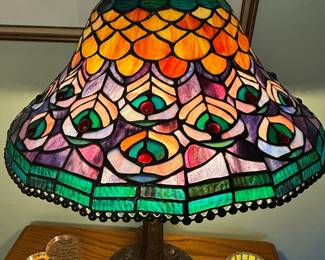 Peacock Style Leaded Glass Table Lamp