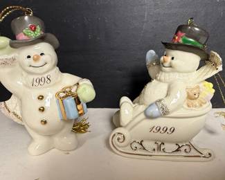 Lenox 1998-1999 Annual Snowman Ornaments