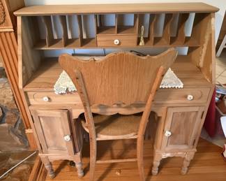 Vintage Secretary Desk and Chair Style Set