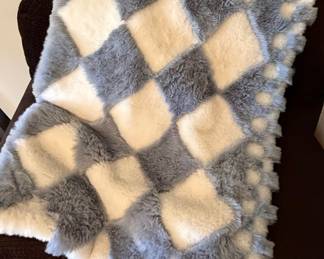 Anthropologie Faux Fur Checkered Throw