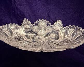 American Brilliant Style Cut Glass Oval Bowl
