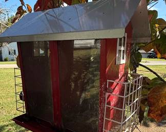 Red Barn Style Dual Chamber Bird Feeder