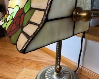 Rose Floral Stained Glass Style Banker Lamp