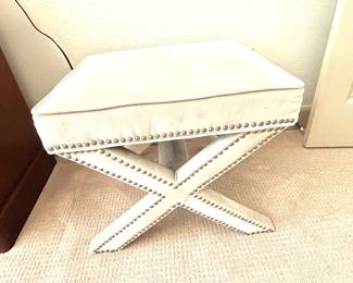 Cream velvet X leg bench