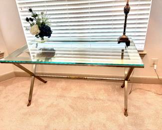 Neoclassical Italian glass top desk/table
