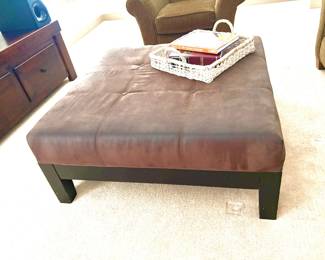 Large brown faux leather ottoman