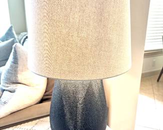 Pair textured blue stoneware lamps