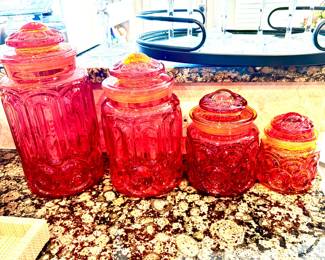 Vintage L E Smith Amberine canister set
