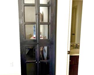 Pair of tall black bookcases