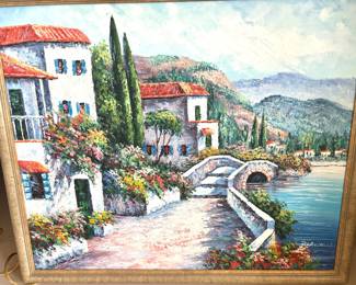 Signed Mediterranean village oil