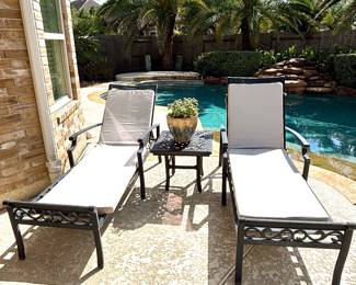 Pair metal chaise lounges