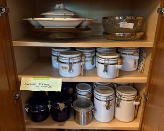 Lazy Susan, glass serving bowls, and a multitude of storage containers.