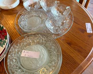 Clear glass and white glass tableware.