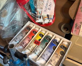 Oil and acrylic paints.