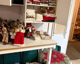 More fabric. Christmas linens and rug.