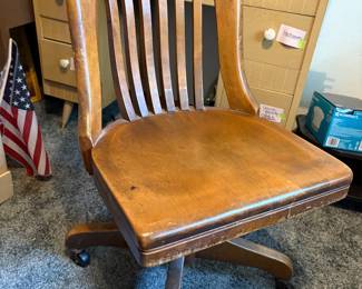Mid-Century swivel oak chair and table (not matching set),