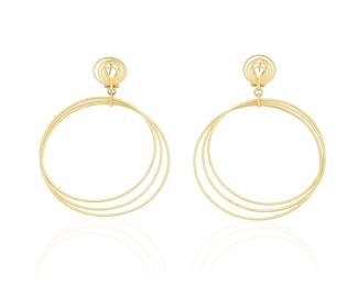 135 Buccellati: A Pair of 18K Gold 'Hawaii Waikiki' Earrings Featuring a nested twisted thread design, signed Bucellati, T223PV 2 pieces Measures: 3 1/5 x 2 1/2 in. 23.4 grams gross Estimate: $4,000 - $6,000