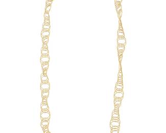 136 Buccellati: A Gold 'Hawaii' Necklace Featuring graduated interlocking links of a twisted thread design, signed Buccellati, with Italian workshop marks Length: 42 in. 89.4 grams gross Estimate: $13,000 - $18,000