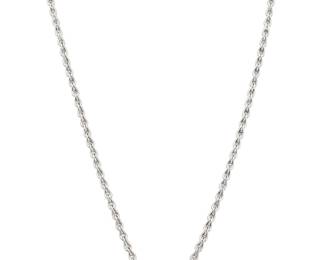 103 Di Modolo: An 18K White Gold and Diamond Necklace Featuring a fancy link chain centering an open ring set with round diamonds weighing approximately 0.70 carats, signed Di Modolo Length: 16 in. 26.0 grams gross Estimate: $3,000 - $5,000