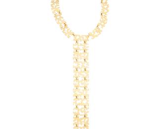 132 An 18K Gold Necklace Of a tie design featuring organic motif inspired links, with French assay marks Chain: 14 1/2 in., Pendant: 11 1/4 in. 126.2 grams gross Estimate: $18,000 - $25,000