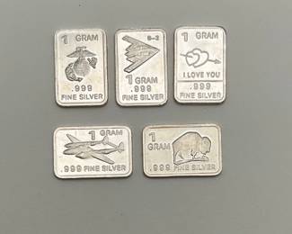 Five (5) 1 Gram Silver Bars