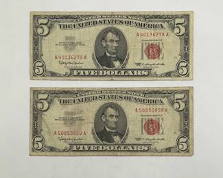 Two 1963 $5 Legal Tender Notes