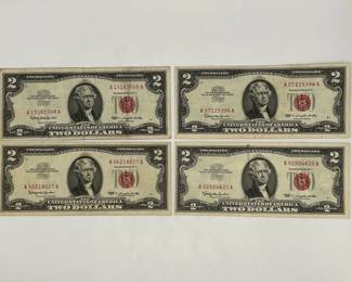 Four 1963 $2 Legal Tender Notes