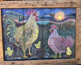 Group of folk art paintings on wood by Elissa