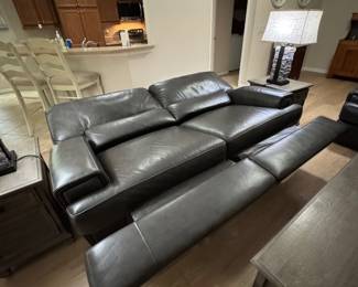 PALLISER ASHER 100% VALENCIA TG LEATHER DUAL-POWER RECLINING SOFA • PEWTER Wall-Hugger • Dual-Power Reclining • USB